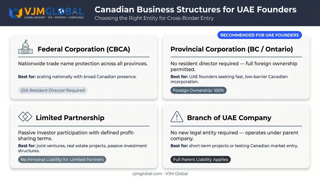Four Canadian business structure options comparison for UAE non-resident founders