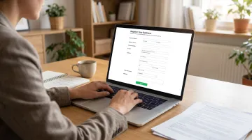 Small business owner reviewing state tax registration documents online