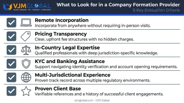 Six key evaluation criteria checklist for international company formation services