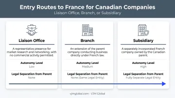 Liaison office versus branch versus subsidiary entry options for France expansion