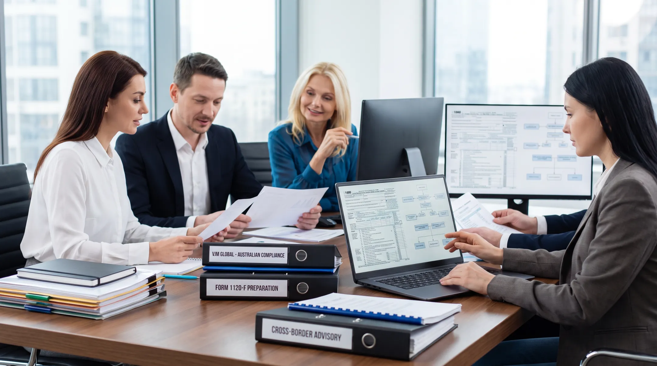 VJM Global tax team reviewing Australian US compliance records