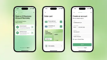Fintech mobile app interface for opening a US business bank account remotely