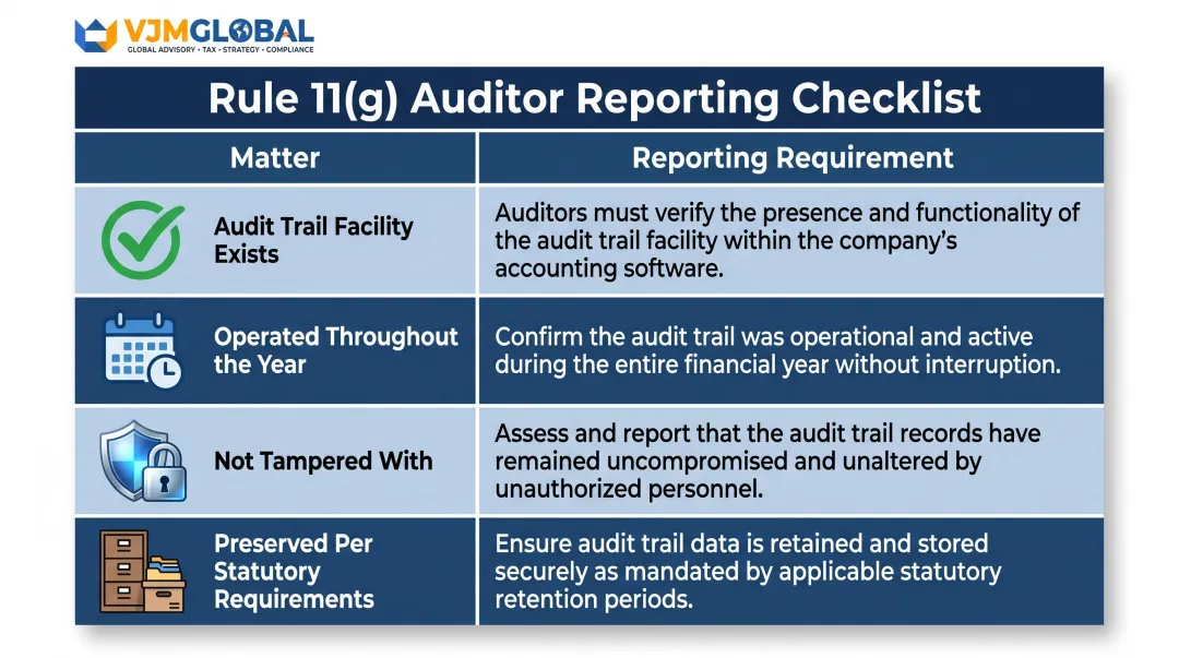 Rule 11(g) auditor reporting four-matter compliance checklist for Indian statutory audit