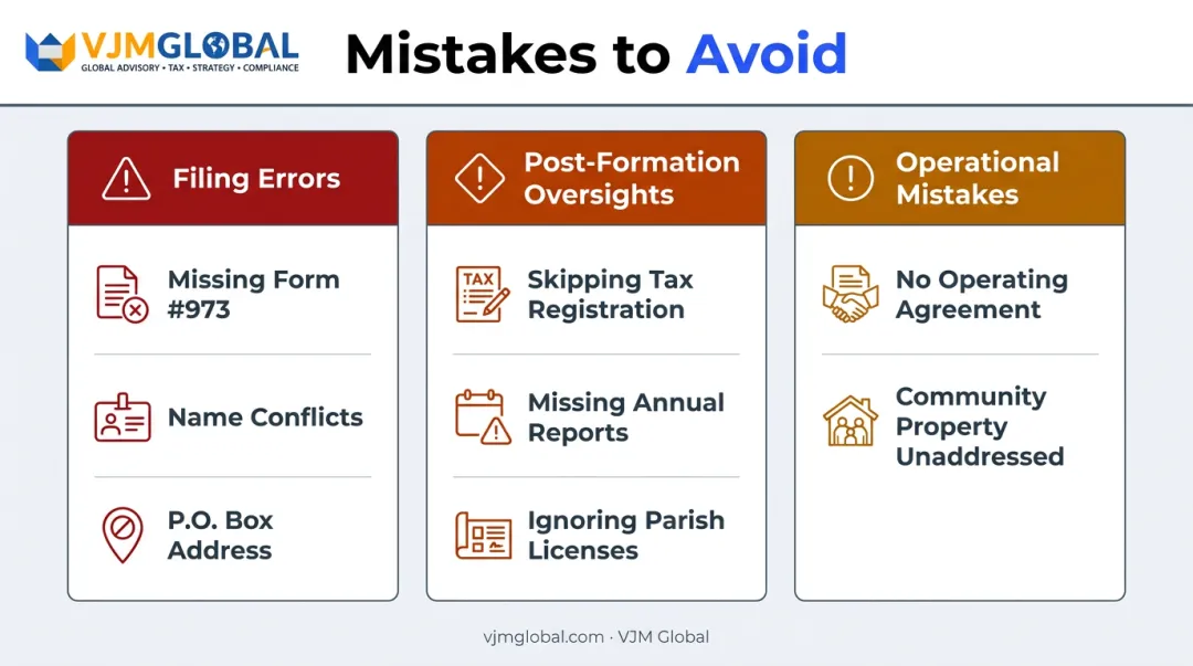 Three categories of common Louisiana LLC mistakes filing post-formation and operational