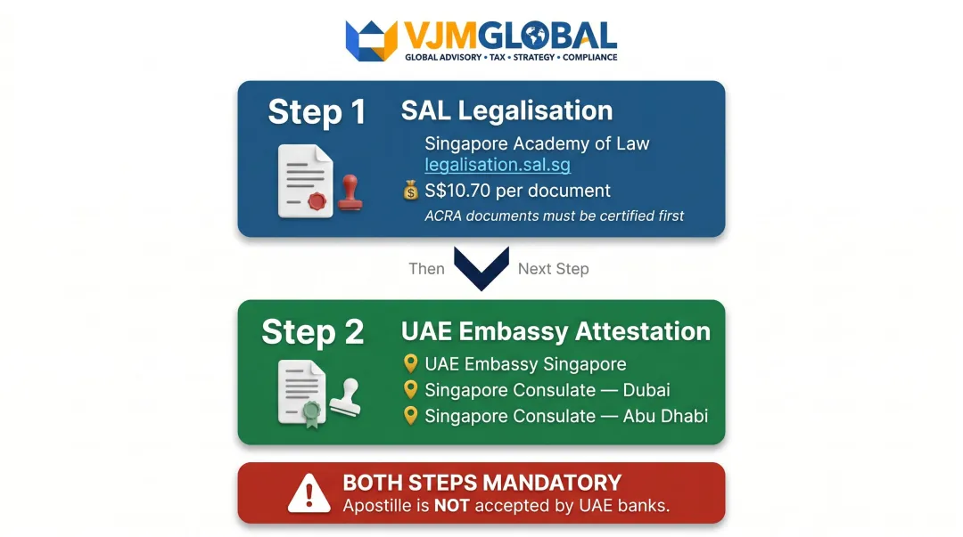 Singapore document legalisation two-step process for UAE bank account opening