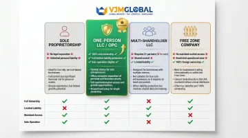 Four Dubai business structure types comparison infographic for solo entrepreneurs