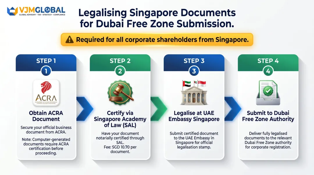 Singapore document apostille and UAE legalisation process step-by-step flow