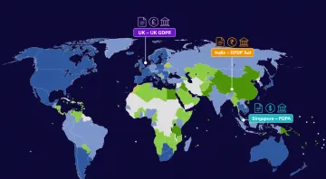 Global business map showing multi-jurisdiction compliance and regulatory requirements
