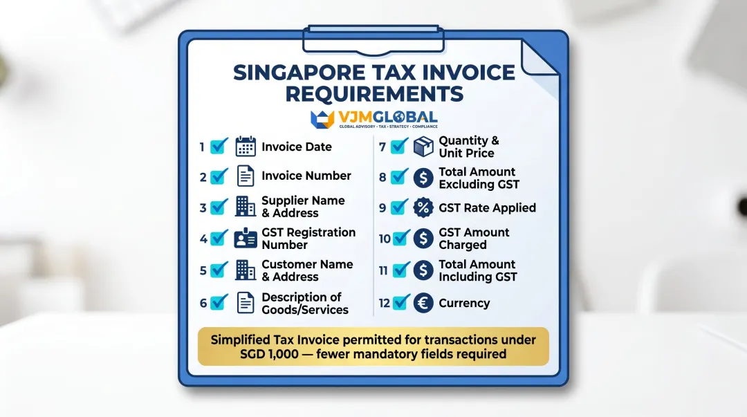 Singapore tax invoice 12 mandatory fields checklist for GST-registered businesses