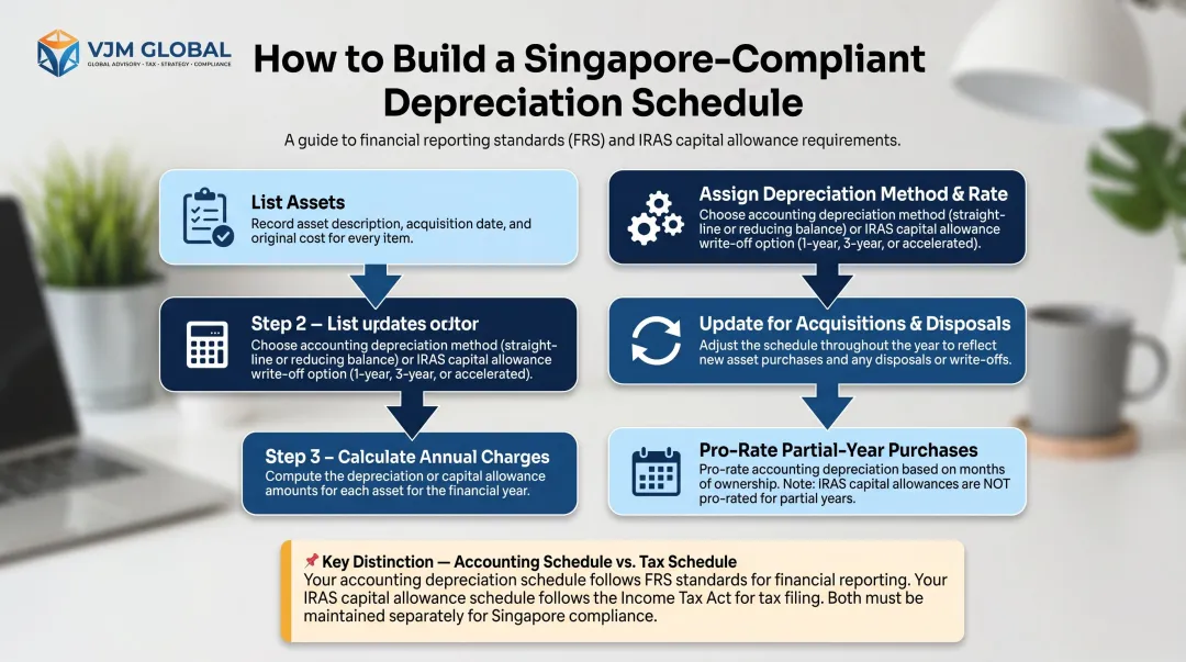 Five-step depreciation schedule building process for Singapore SME compliance