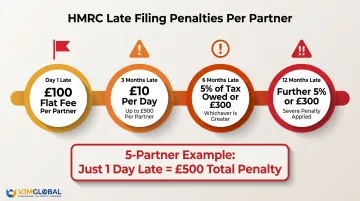 HMRC late filing penalty timeline per partner escalating from day one to twelve months