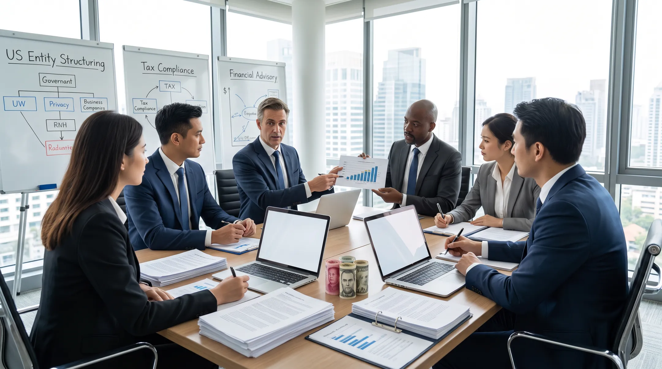 Business advisory team helping foreign companies with California setup