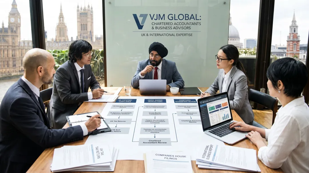 VJM Global UK accounting team preparing statutory accounts for international subsidiary clients