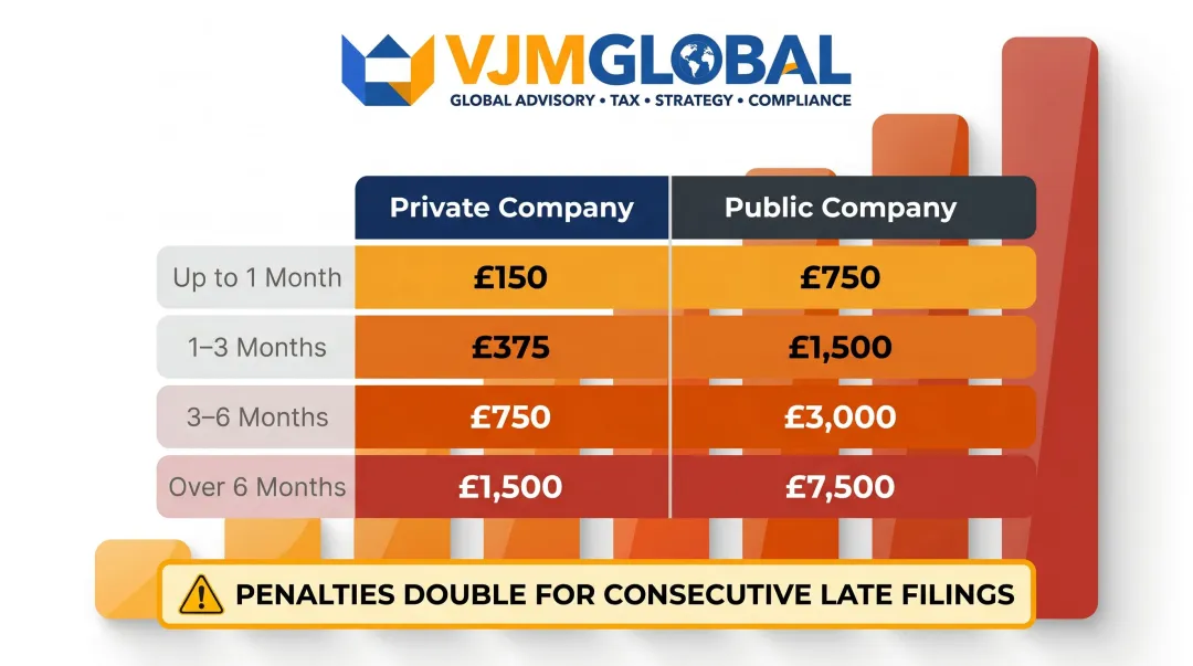 UK late filing penalty schedule private and public companies by time overdue