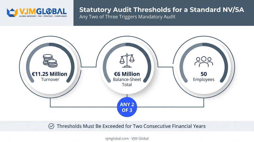 Statutory auditor threshold triggers for Belgian standard NV SA companies