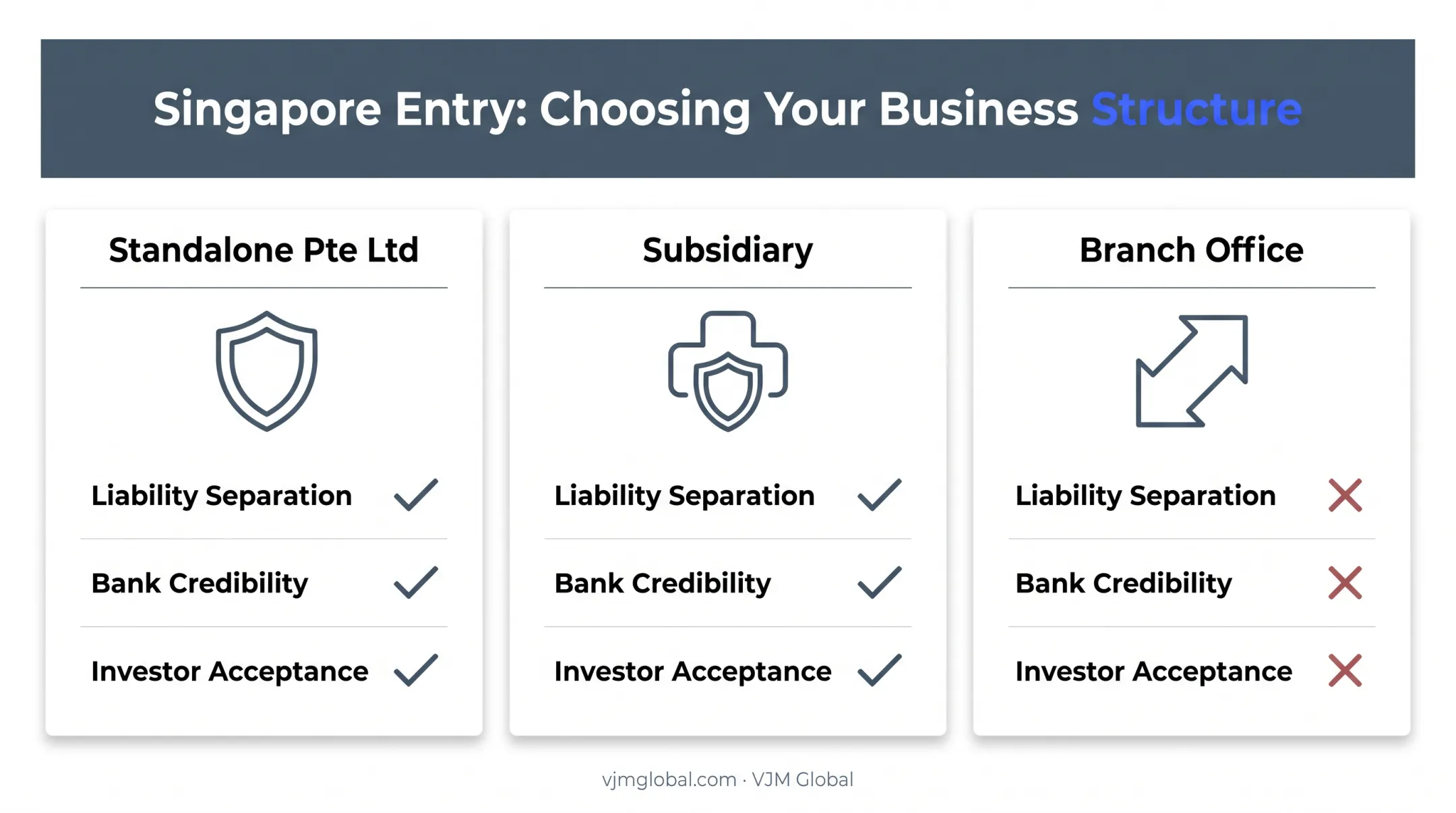 Comparison of Pte Ltd subsidiary and branch office structures
