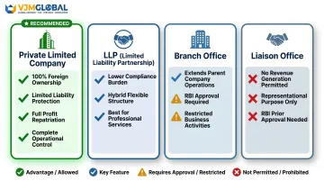 Four India business entry structures comparison for Singapore foreign investors