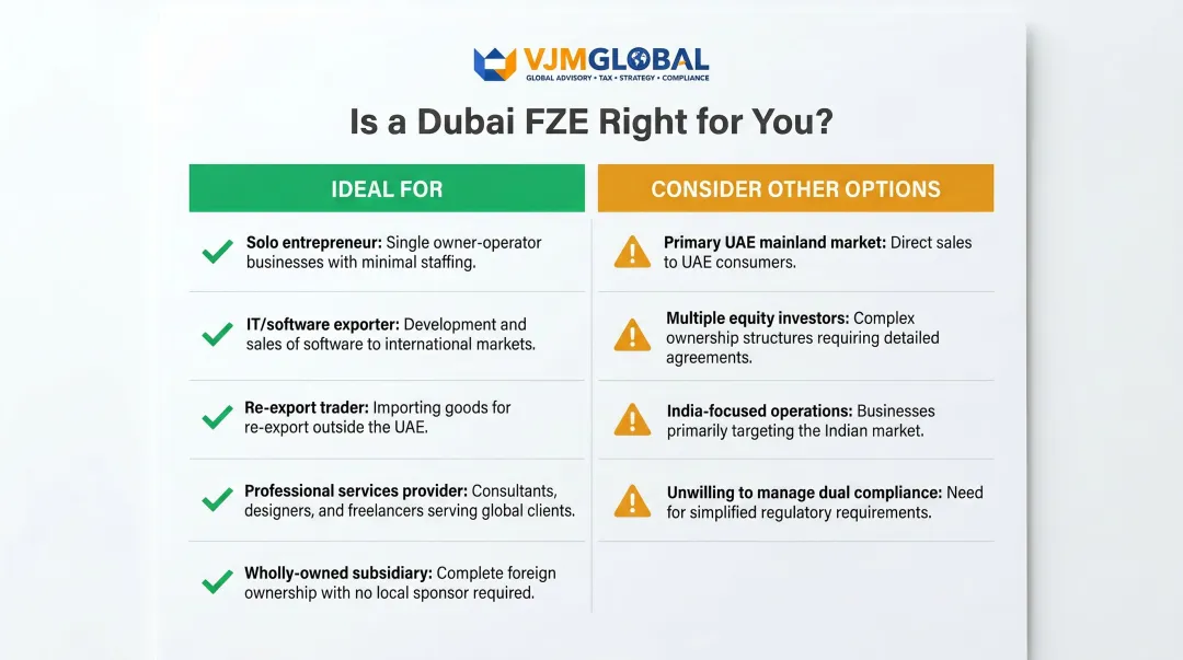 Indian entrepreneur FZE suitability checklist solo founders exporters and subsidiaries