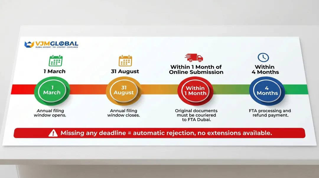 UAE VAT refund critical deadlines timeline for annual filing and document submission