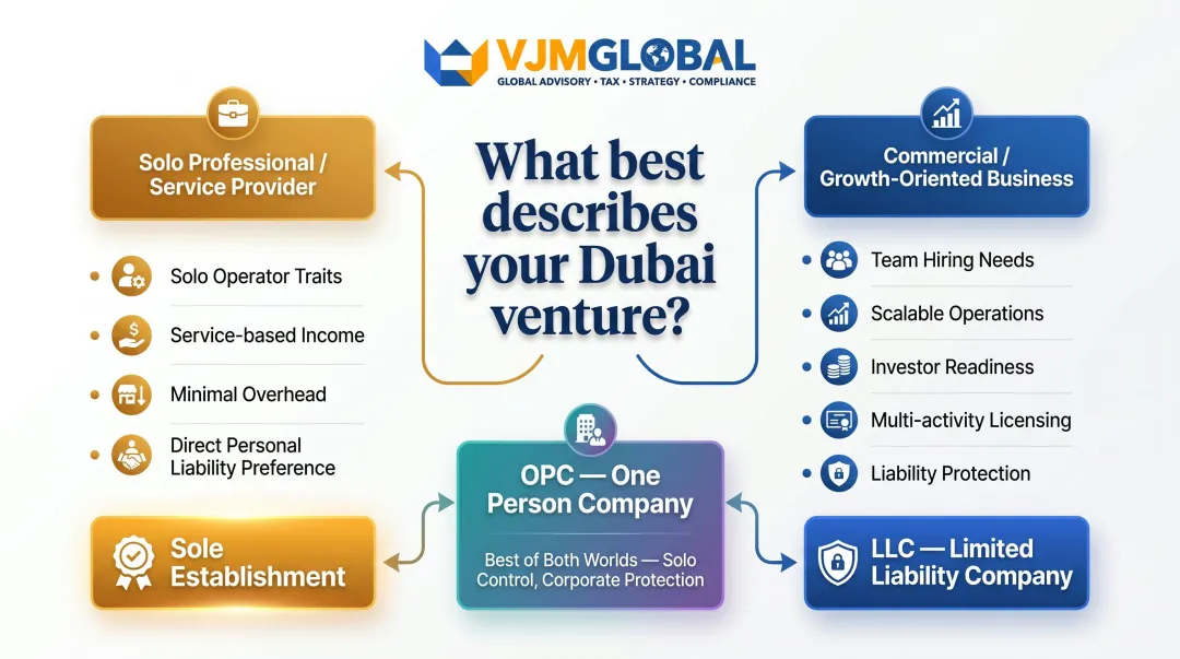 Singapore entrepreneur Dubai structure decision flowchart sole establishment versus LLC