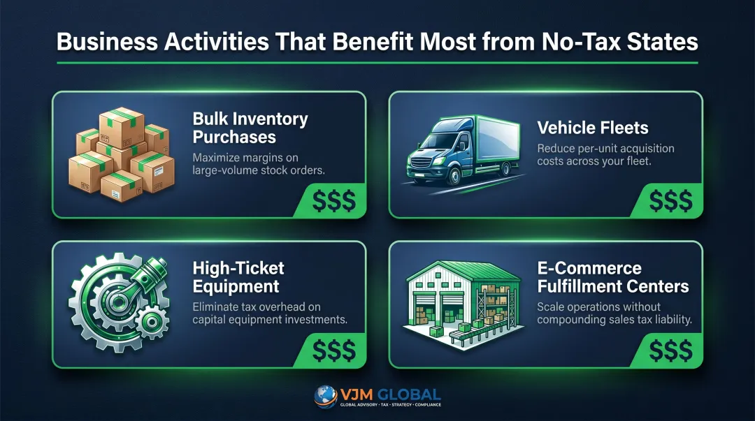Four business types that benefit most from no-tax states with savings icons