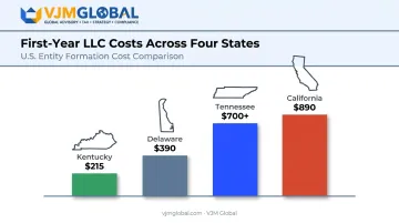 Kentucky LLC first-year costs compared to Tennessee California and Delaware