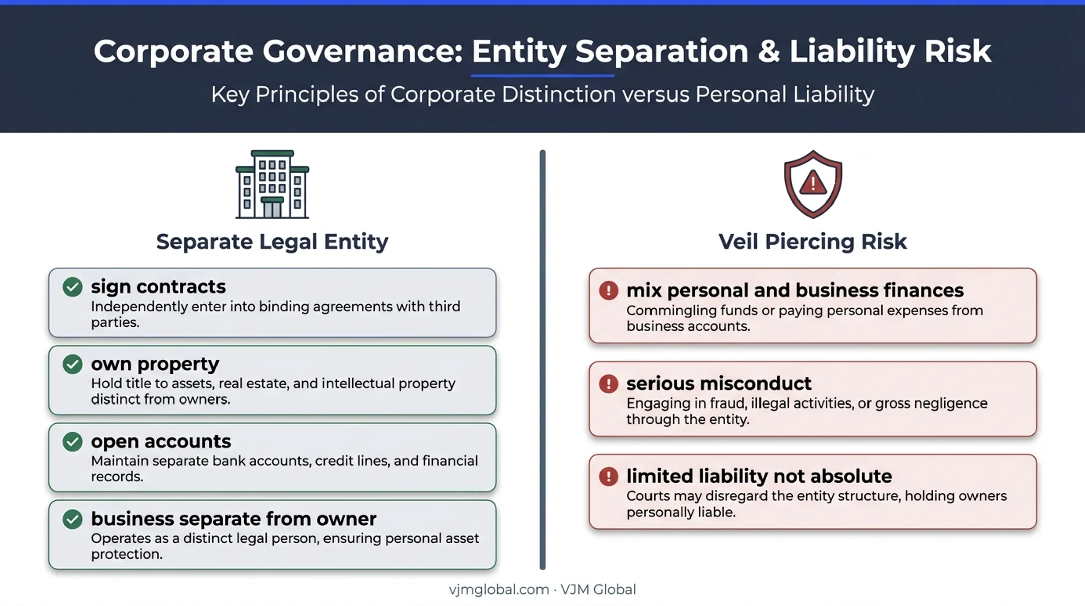 LLC legal separation and limited liability protection concept infographic