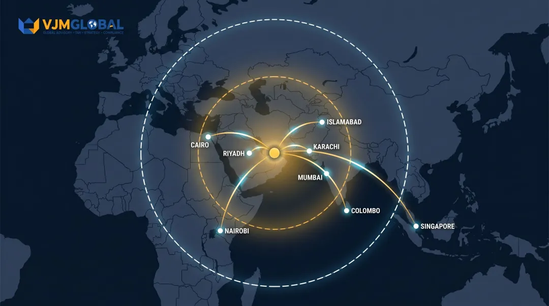 UAE geographic hub map connecting Middle East Africa South Asia business regions