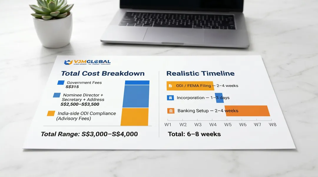 Singapore company registration total cost breakdown and realistic timeline for Indian founders