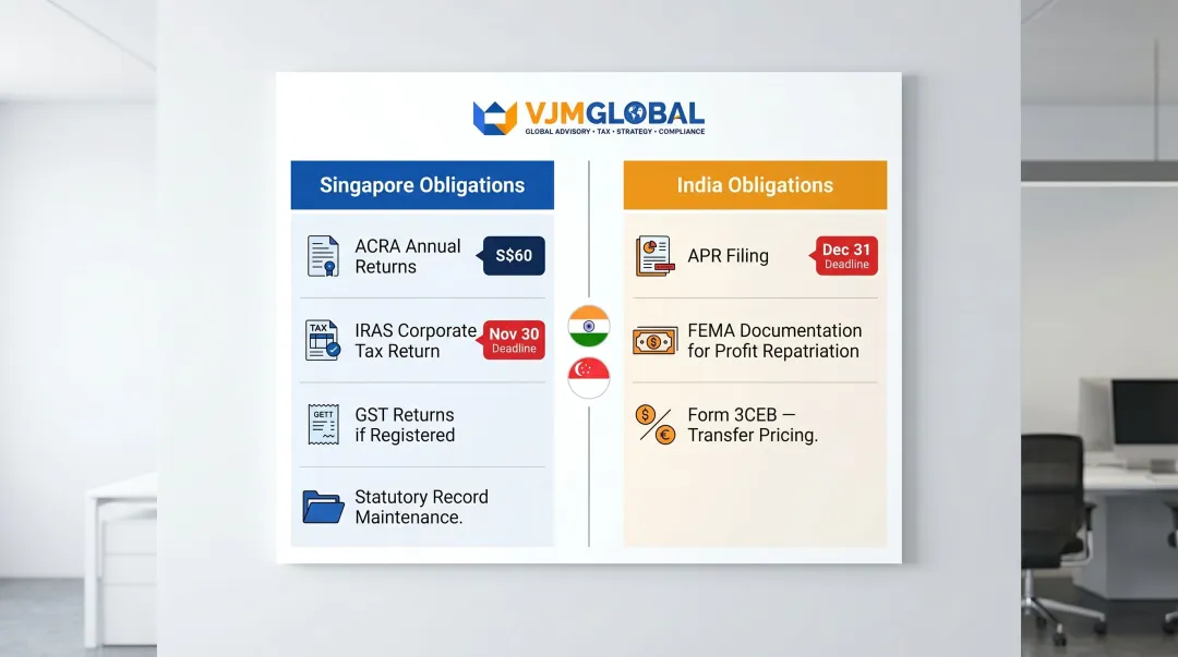 Dual compliance obligations Singapore and India side-by-side annual requirements overview