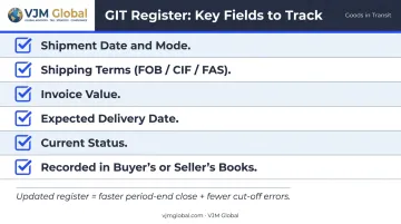 Goods in transit register fields checklist for period-end inventory reconciliation