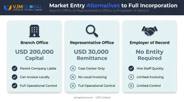 Branch Office versus Representative Office versus Employer of Record comparison chart
