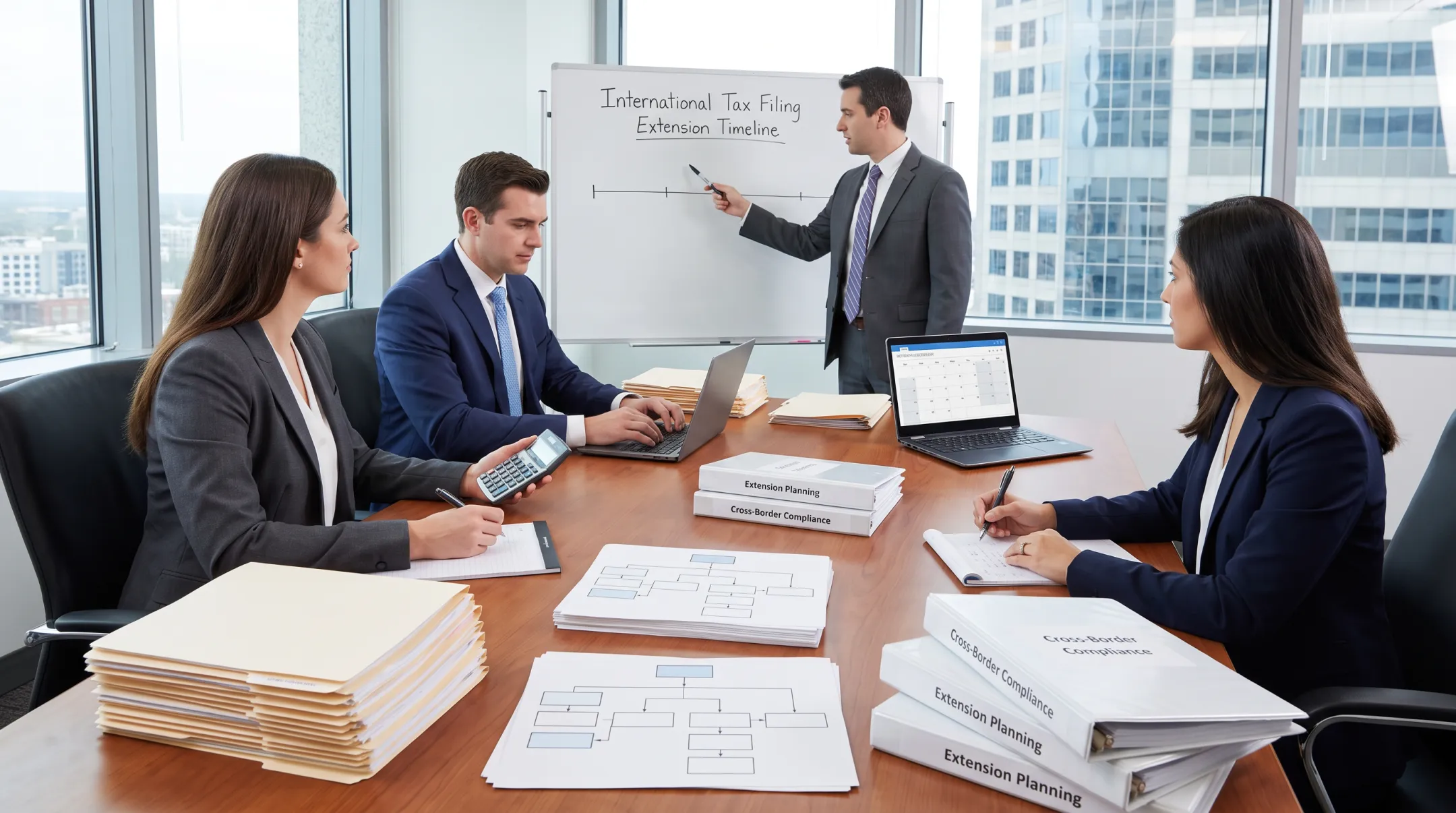 International tax compliance professionals organizing business filing records