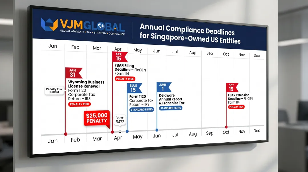 Annual US compliance deadlines calendar for Singapore-owned business entities