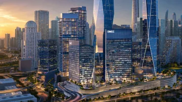 Dubai free zone business district skyline with modern commercial towers