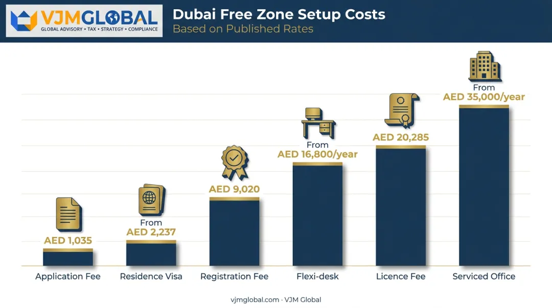 Free Zone company setup cost breakdown chart for Dubai business registration