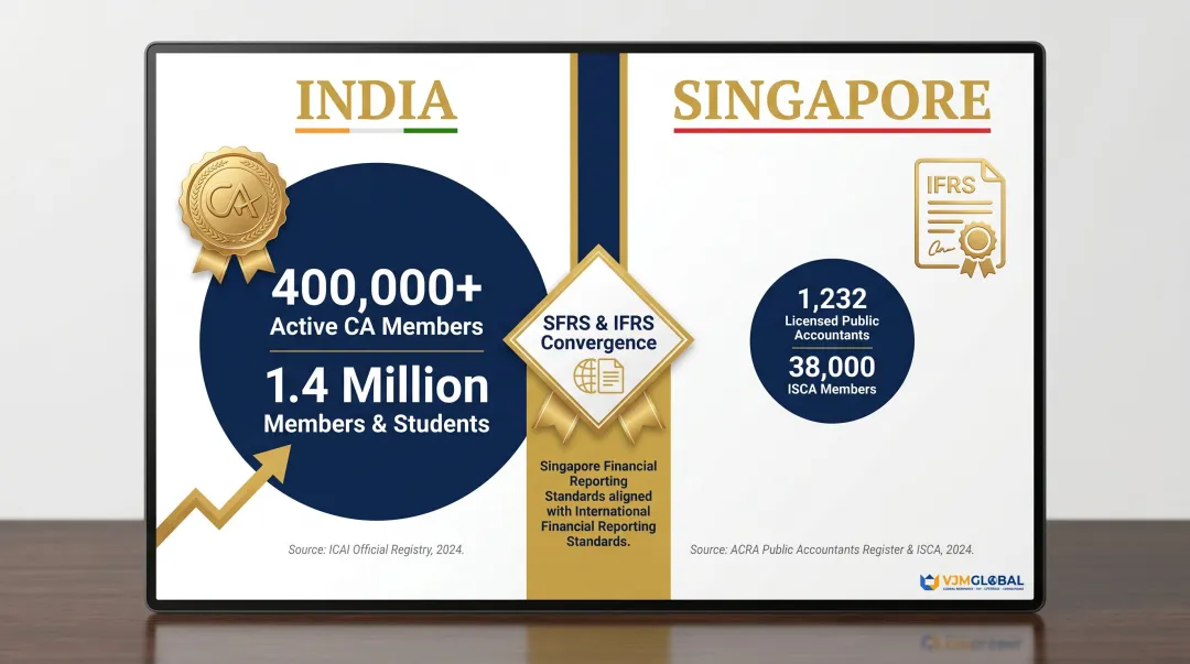 ICAI versus Singapore public accountant workforce size scale comparison infographic