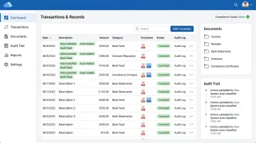 Cloud-based accounting software dashboard displaying automated transaction records and audit trail
