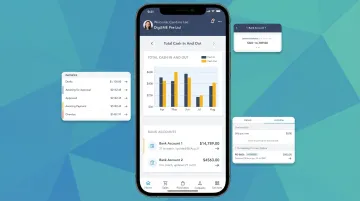 Cloud accounting software dashboard interface displaying GST invoicing and financial reports