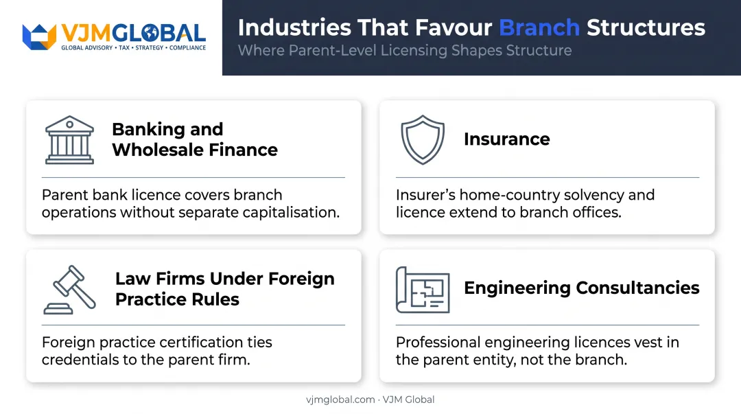 Industries commonly using Singapore branch office structure infographic
