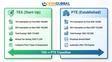 TES versus PTE Singapore corporate tax exemption schemes side-by-side comparison infographic