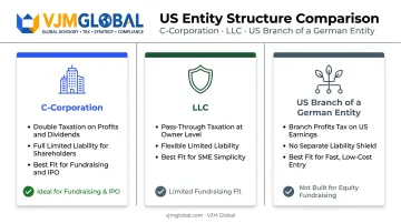 C-Corporation versus LLC versus US Branch entity comparison chart