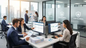 VJM Global outsourced accounting team reviewing UK small business financial reports