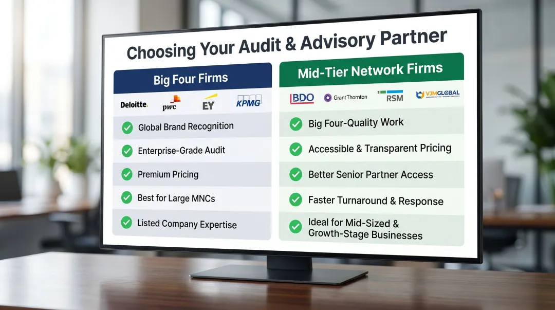 Big Four versus mid-tier accounting firms comparison cost quality accessibility for Singapore businesses