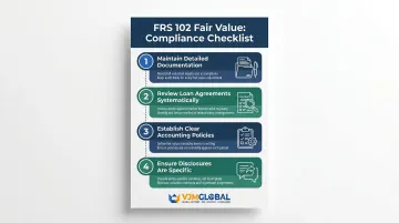 Four practical FRS 102 fair value compliance tips process checklist infographic for UK businesses