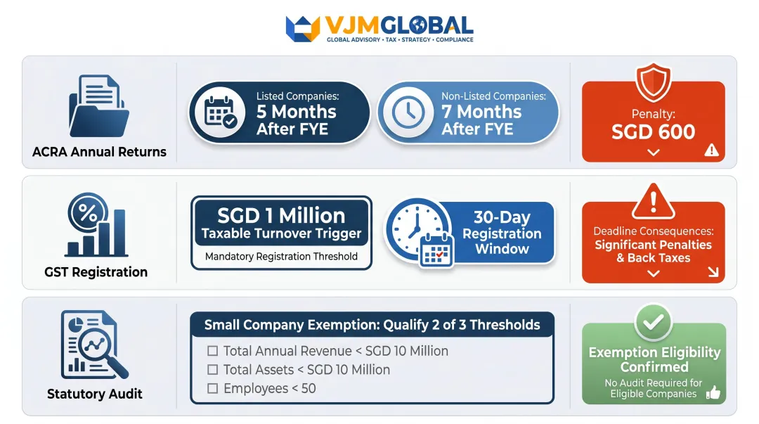 Singapore ACRA GST and statutory audit compliance requirements timeline infographic