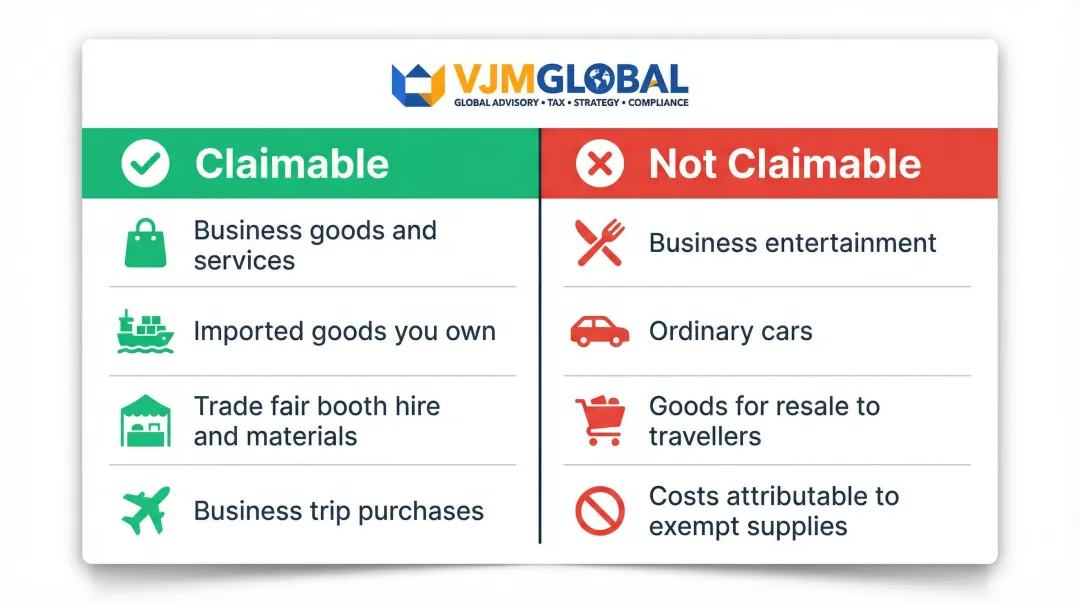 UK VAT refund eligible versus excluded business expenditure comparison chart