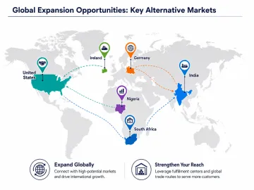Global map highlighting alternative UK trade expansion markets beyond Russia