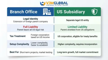 Branch office versus US subsidiary key differences comparison infographic