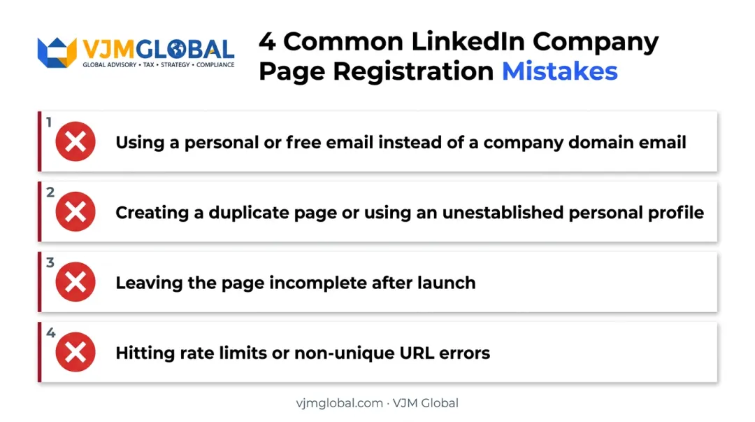 Four common LinkedIn Company Page registration mistakes to avoid checklist